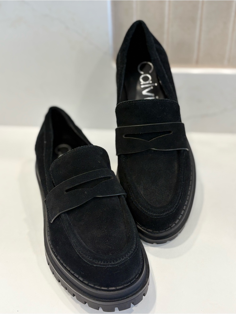 Calvin Klein Black Suede Lug-sole Penny Loafers